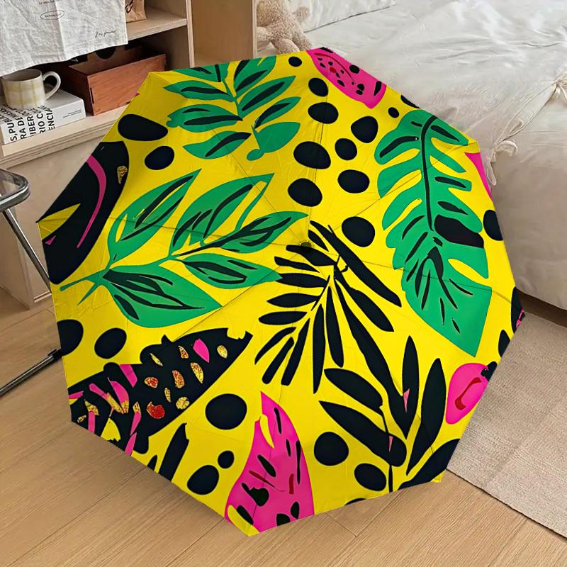1pc Tropical Leaves Pattern Automatic Folding Umbrella, Casual Outdoor Accessory, Birthday Festival Gift yy251126126