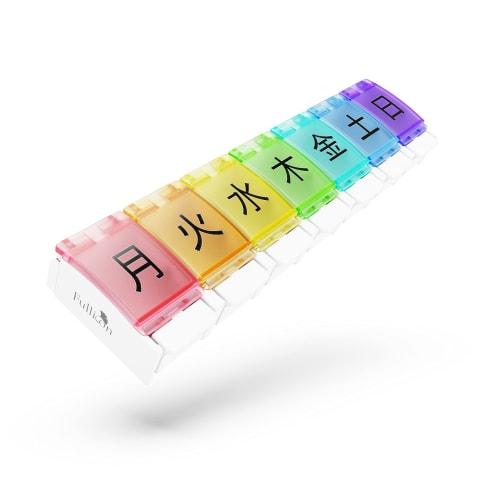 

Fullicon Flipo L Pill Case, Weekly, Once-Daily, One-Touch, Large, Medicine Case, Supplement Case, Medicine Organizer, Rainbow