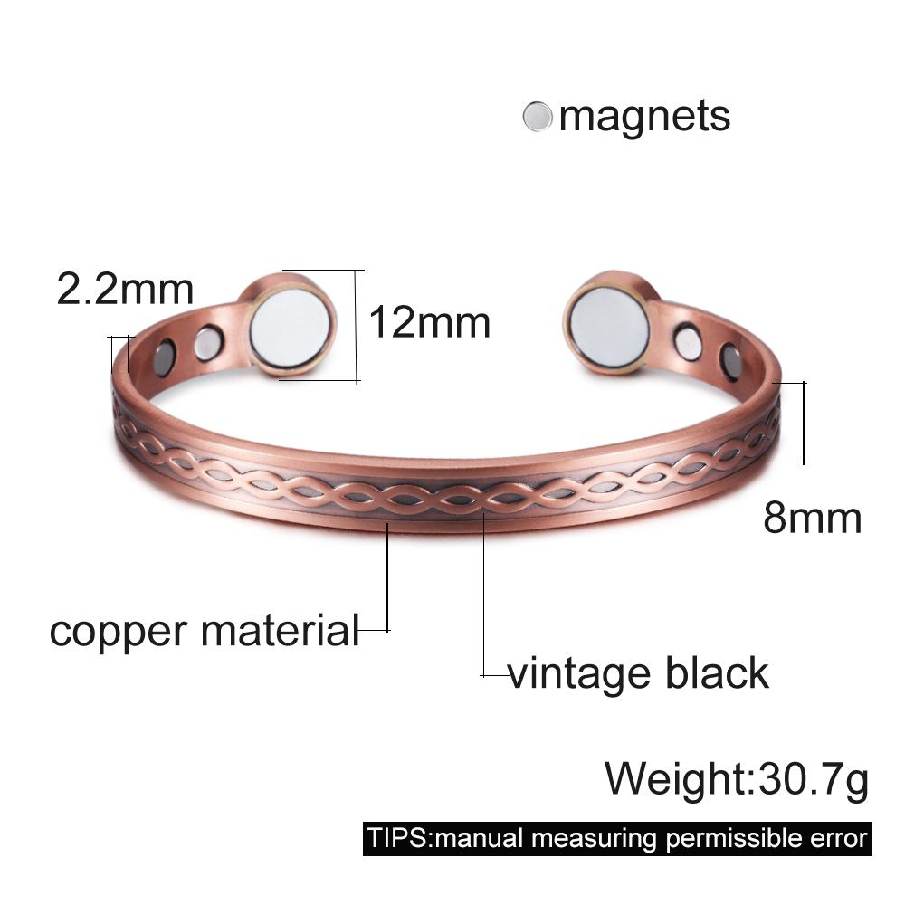 

Vinterly Pure Copper Bracelets Adjustable Vintage Knot Magnetic Bangles 8mm Wide Arthritis Health High Magnet Jewelry Resizable Infinite symbol