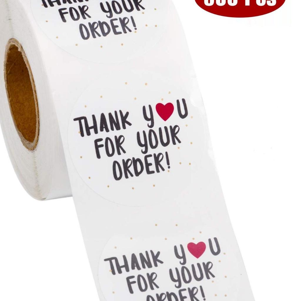500-Roll Round White Stickers: "Thank You for Your Order" with Red Heart - Perfect for Handmade Purchases