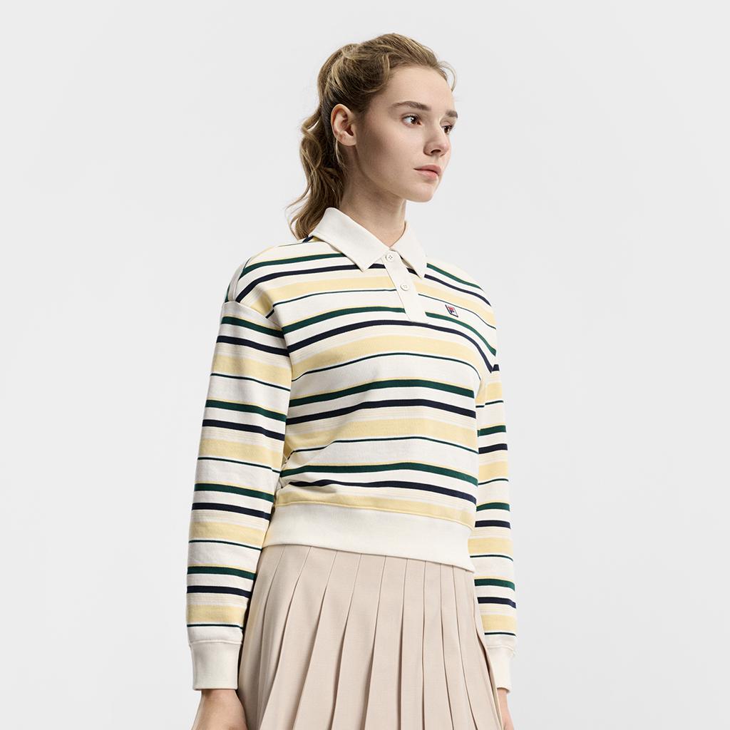 Fila Tennis Fashion Simple Classic Retro Sports Casual Versatile Comfortable Polo Neck Striped Sweatshirt Women Sweatshirt A11W613218F-WT