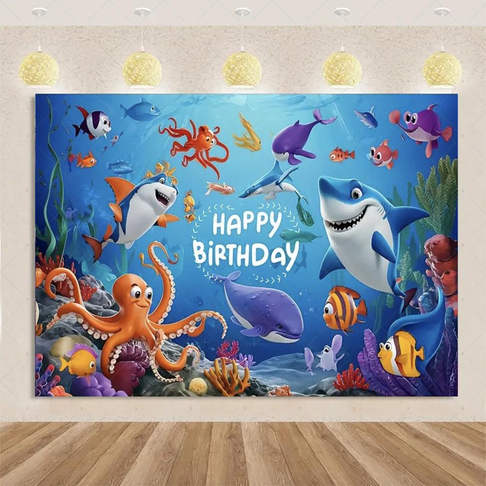 Marine Life Exploration Ocean Theme Series Birthday Party Decoration Background Cloth Gift Underwater Banner Photography Studio
