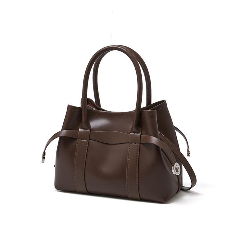 BURMINSA Luxury Genuine Leather Handbag for Women Minimalist Cowhide Shoulder Bag Large Capacity Office Commuter Tote