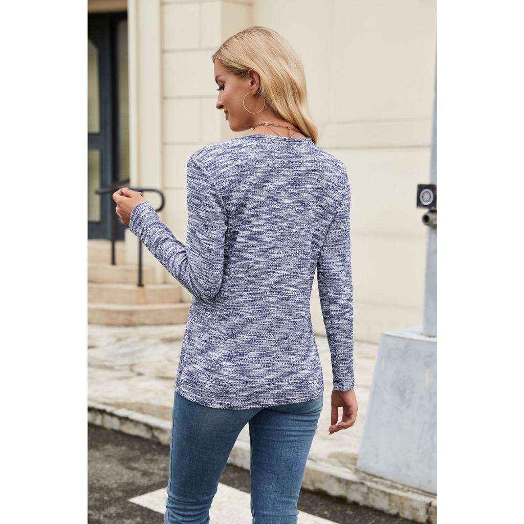 GMXIA Autumn V-Neck Loose Long Sleeve T-shirt Button Top Women