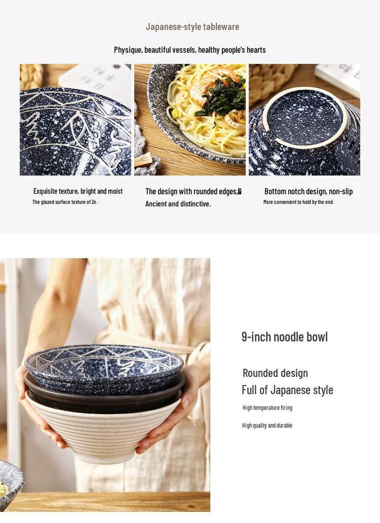 Japanese Ceramic Ramen Bowl Set: Large Retro Conical Hat Design Soup & Noodle Bowl with Plate