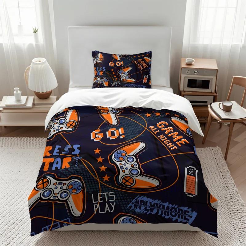Gamepad Printed Bedding Soft and Cozy Duvet Cover and Pillowcases Room Decorating Set for Video Game Lovers for All Seasons
