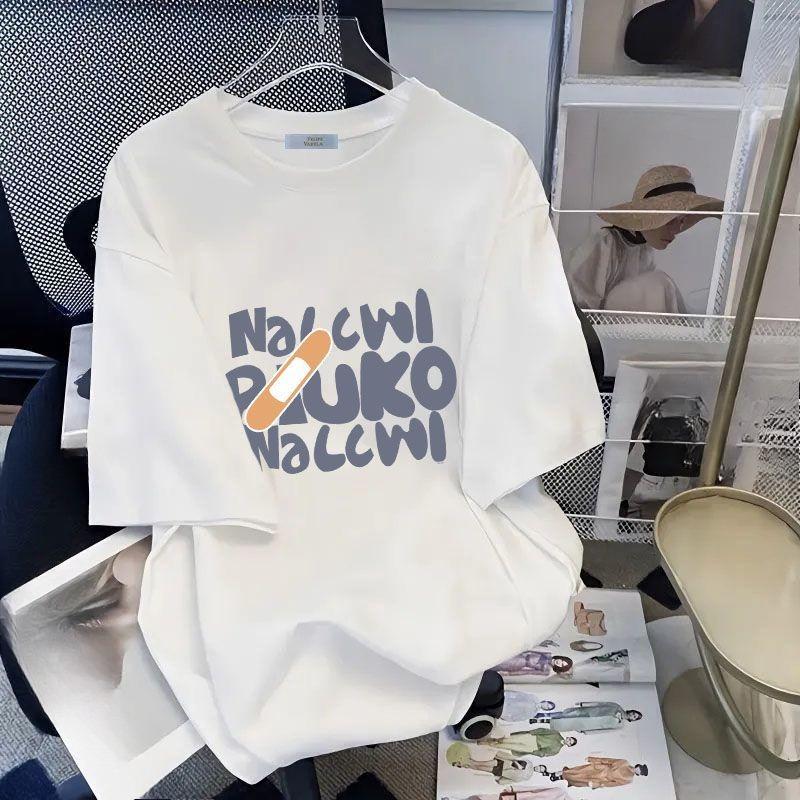 

Женский летний свободный повседневный топ с короткими рукавами и принтом букв M белый