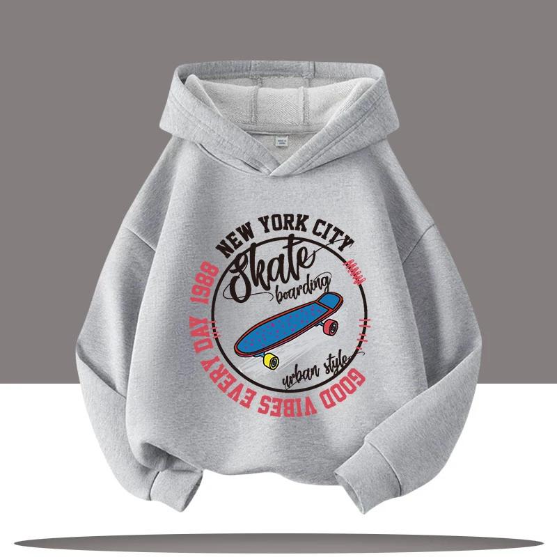 

American trendy skateboard cartoon print boys sport shirt for children hooded girls casual top fall winter clothing 100