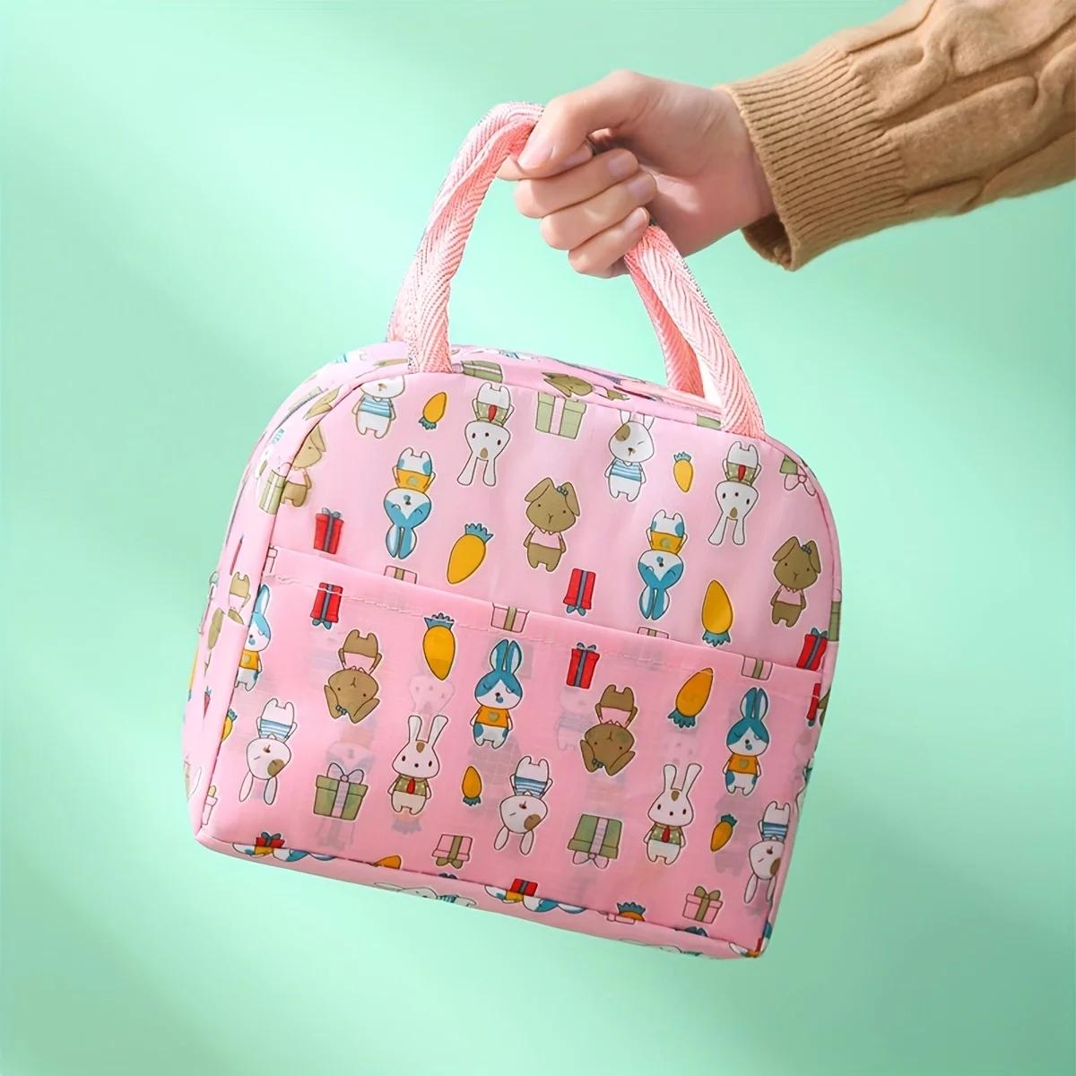 

1pc-New decor insulation bag with large capacity for dining out lunch bag, aluminum foil thickened bento bag, insulation lunch b розовый