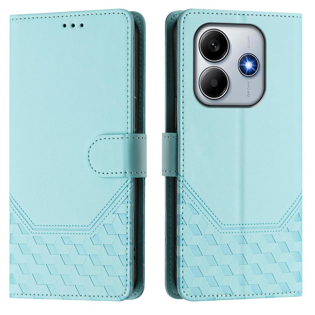 For Xiaomi Redmi Note 14 5G Case Imprinted Honeycomb RFID Blocking Leather Phone Cover with Strap