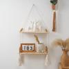 Unique Decorative Floating Tassels Shelf Wood Wall Mounted Storage Rack for Living Room Stylish Bedroom Organizer