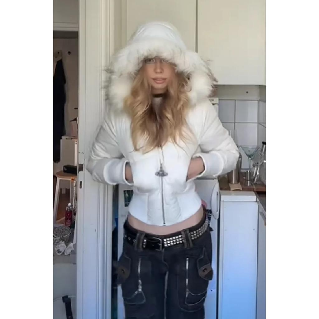 Chic Fur Collar Hooded Women's Cotton Jacket Solid Zipper Slim Waist Pocket Warm Thick Coat Winter Autumn Female Outerwear