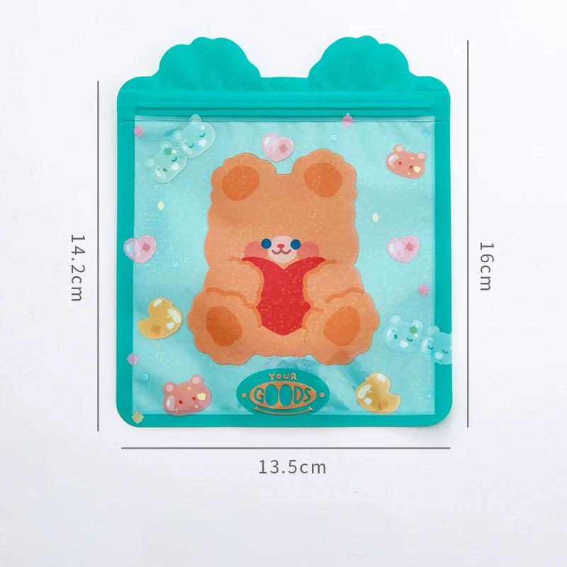 4/8PCS Cute Cartoon Self Sealing Bags Ziplock Bags For Jewelry Display Packaging Reusable Snack Cookies Candy Gift Storage Bag 4pcs зелёный