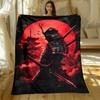 1pc Samurai Warrior Red Moon Fleece Blanket Flannel Throw Japanese Anime Art Bed Cover Ninja Sword Warrior Decor Gift