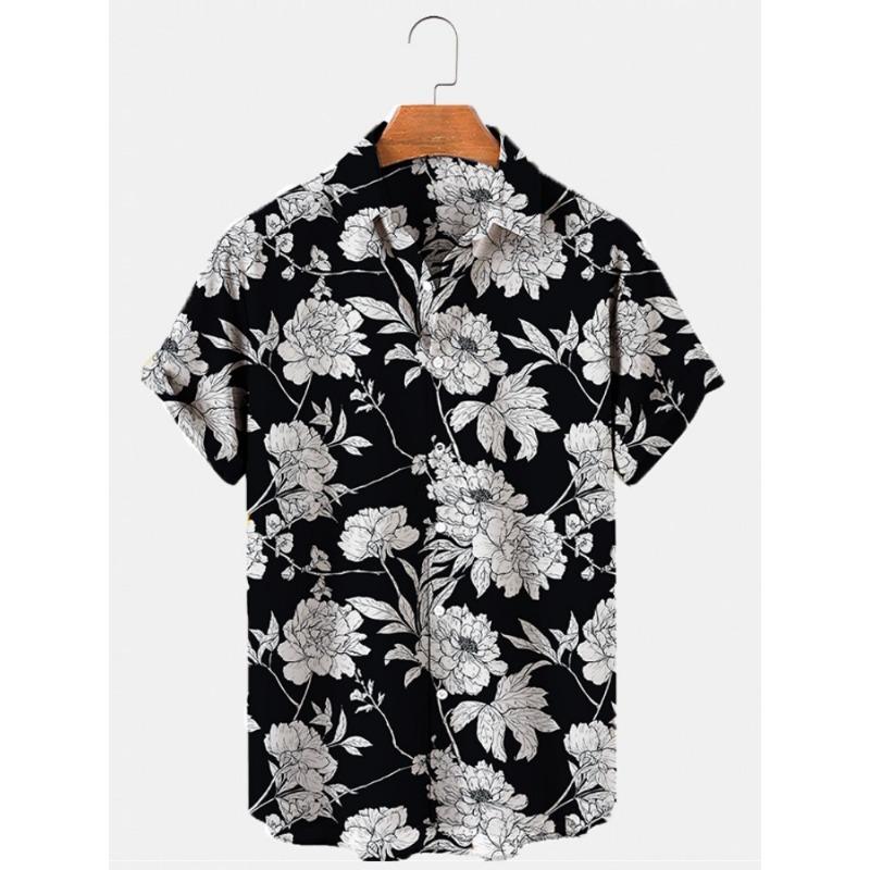 

Hawaiian Men s Print Short Sleeve Shirt Beach Coconut Tree Fashion Lapel Top 2025 New for Men Floral Clothes S