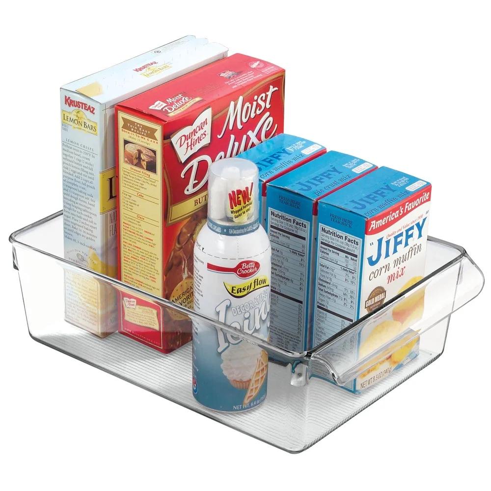 Clear Plastic Fridge and Freezer Storage Organizer Bin with Handle Portable Food Drinks Produce Storage Solution Stackable