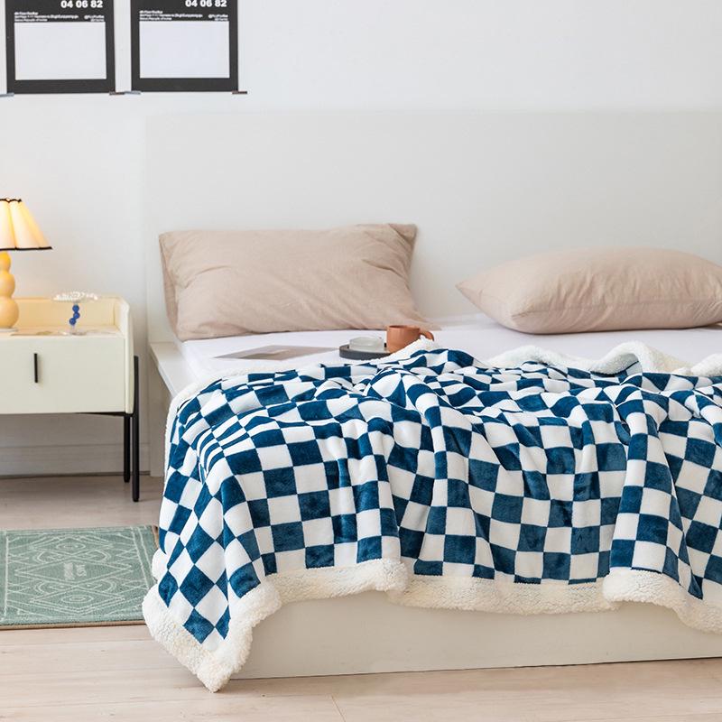 Checkered Milk Velvet Lambswool Double-Layer Sofa Throw Blanket