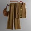 Fashion Suit Women's Summer New Sleeveless Button-knitted Top + Solid Color Casual Wide-leg Pants Two-piece Set