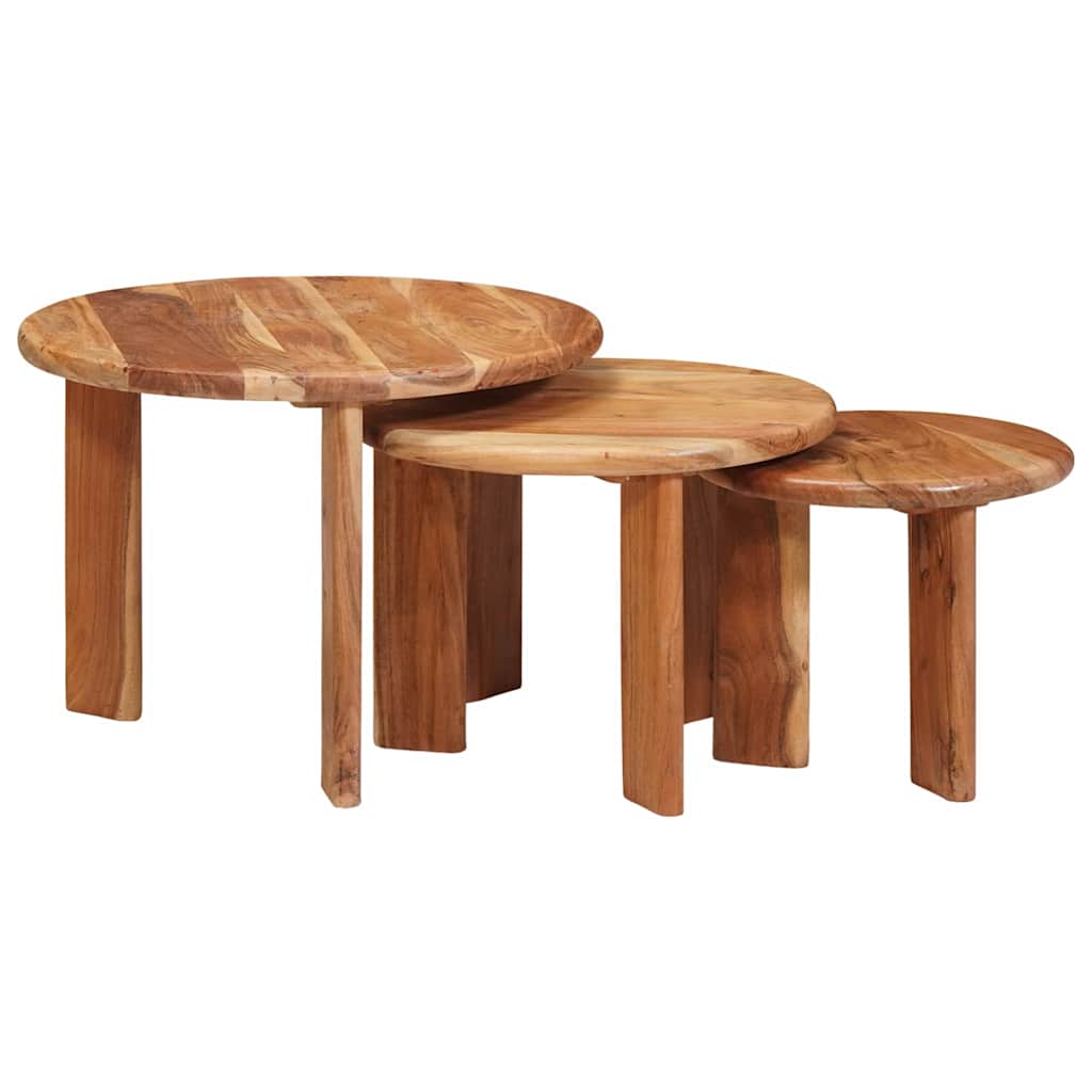 Nesting Coffee Tables Set 3 Pcs Brown Solid Acacia Wood