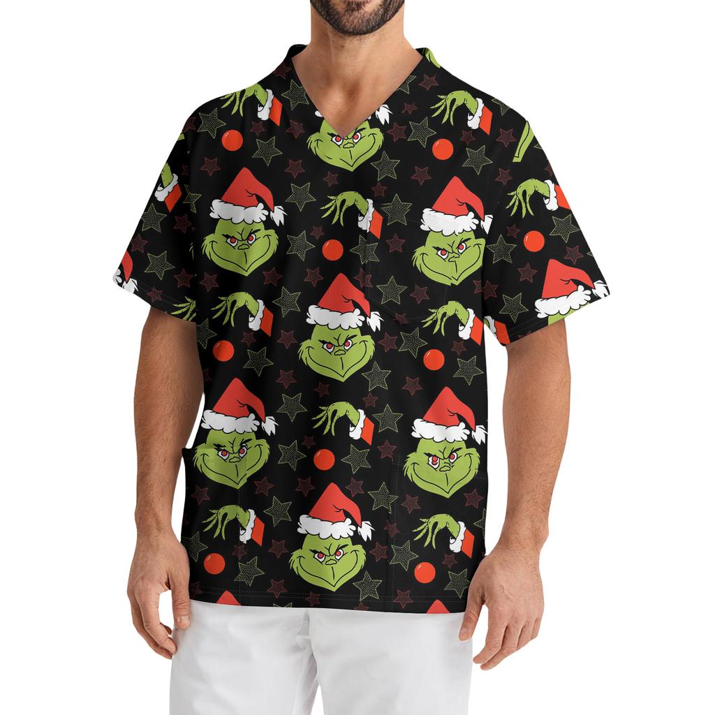 Men's Casual Short-Sleeved V-Neck Printed Front Pocket Top