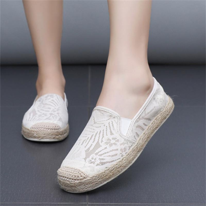 Large Size Single Shoe Women's 2026 Summer New Lace Mesh Hollowed Out Women's Flat Bottomed Fisherman's Shoes Flat Shoes Women