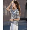 Women's Retro Striped Polo Knit Top