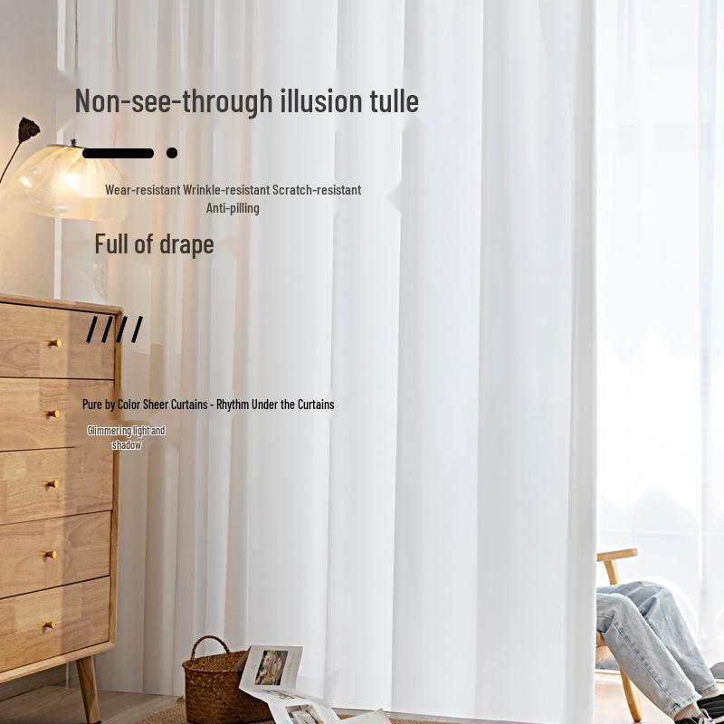 Phantom Anti-Cat Claw Light-Transmitting White Curtain for Bedroom Partition