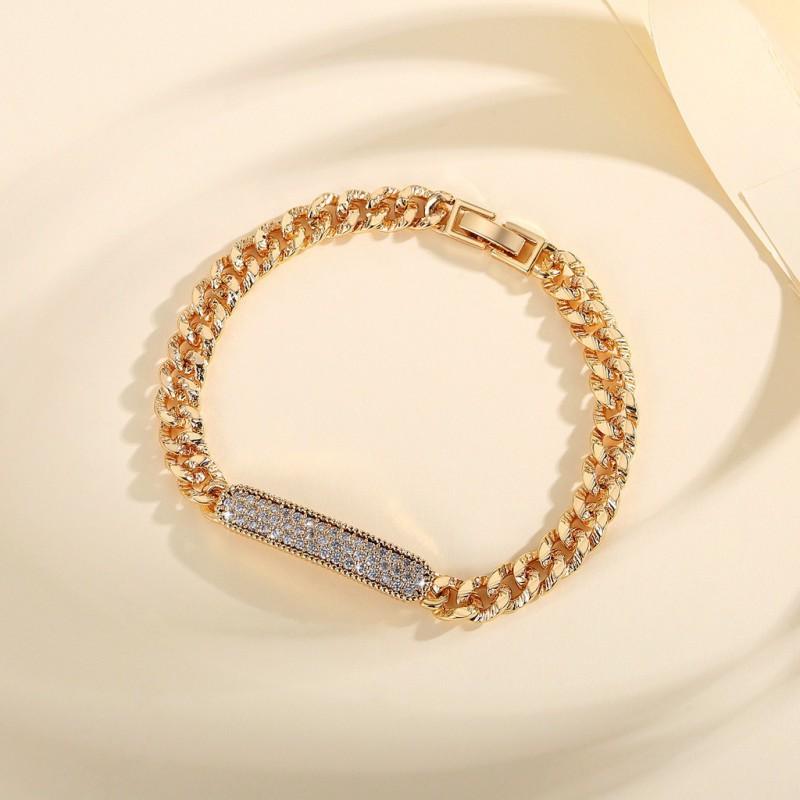 Miami Cuban Link Bracelet Women Zircon-Embellished Fashion Jewelry Copper Wristband