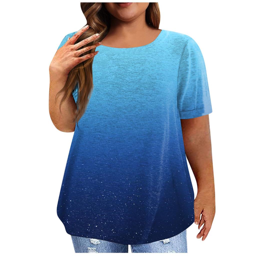 Dámské klasické triko Vintage Gradient skládané s krátkým rukávem Tričko Top Plus Size Pullover Basic Top