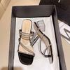 Two wear cool slippers, women's summer wear, new rhinestone crystal thick heel sandals, high heels