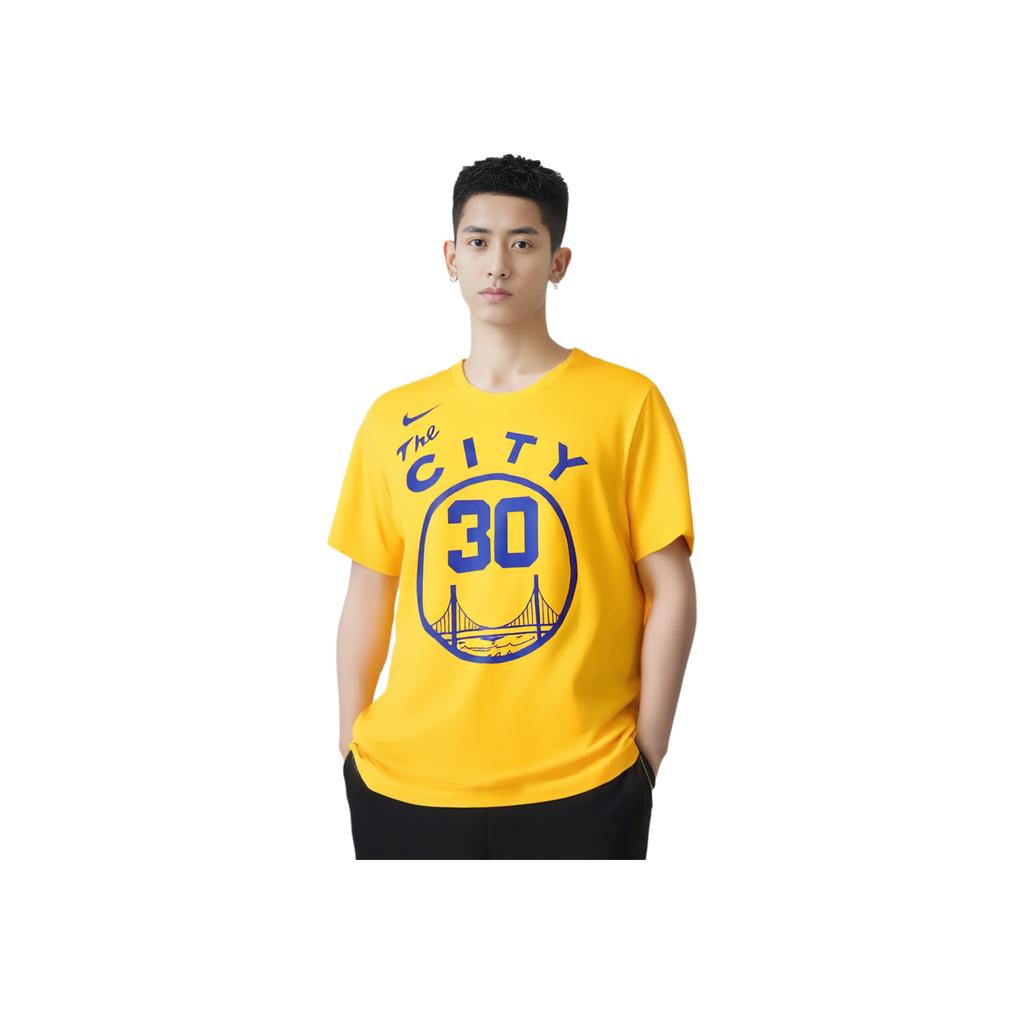Nike X NBA Golden State Warriors #30 Curry Letter & Number Print Crew Neck T-Shirt Men Tops Yellow AT2374-728