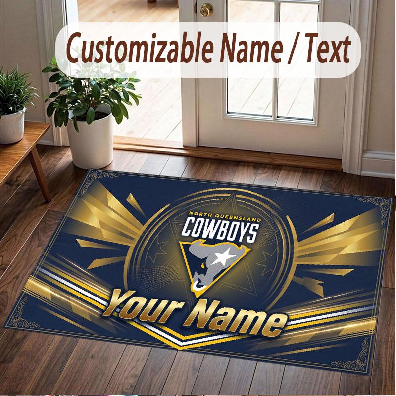 Custom Rug North Queensland Cowboys Pattern Print Name Text Soft Non‑Slip Floor Carpet for Home Indoor Decoration