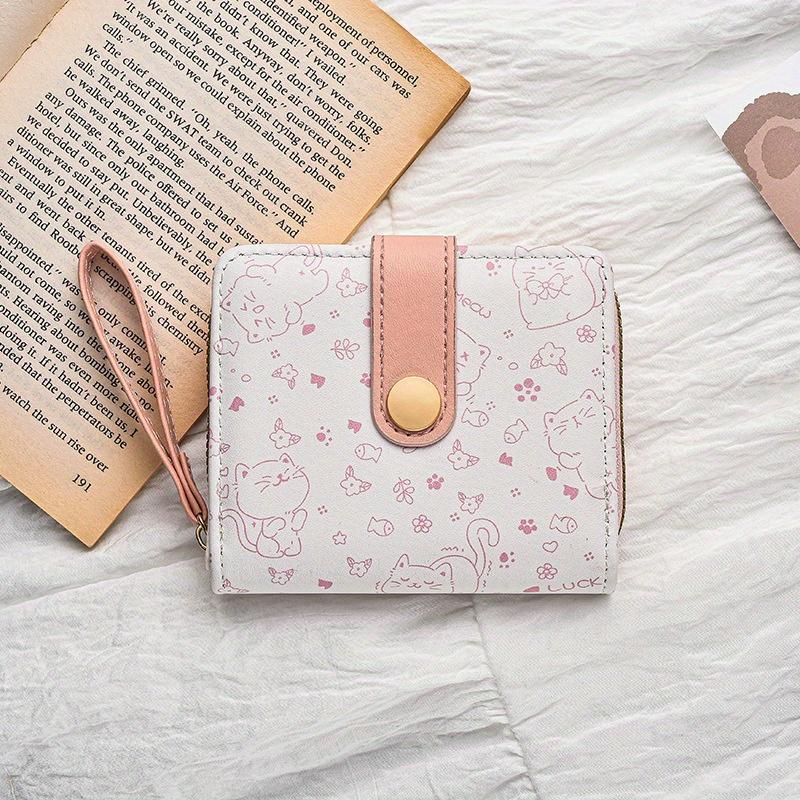 

Кошелек для кошек, короткий, для студенческого удостоверения, держатель для банковских карт, кошелек для денег, кошельки на молнии для женщин, кошелек для хранения ключей, кошелек для монет розовый