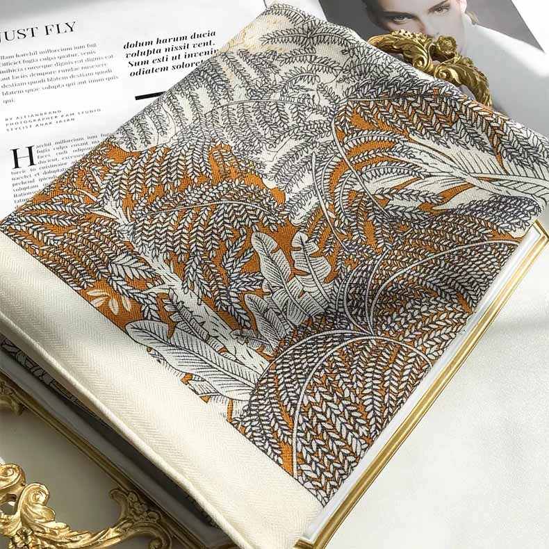 130*130cm 30% Seide +70% Wolle Schal Retro Vintage Luxuriös Weich Stola Groß Warm Winter Wickeltuch für Damen