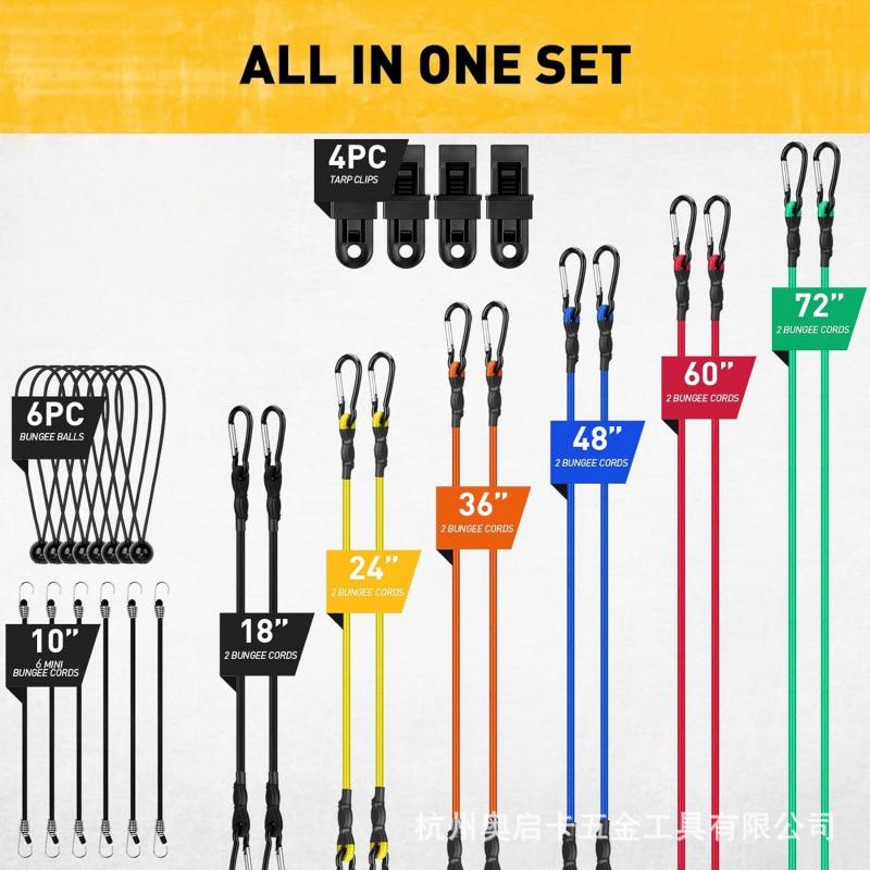 28-Piece Carabiner Bungee Cord Set with Handbag - High-Strength Safety Tie-Downs