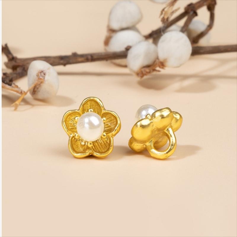 Alloy Pearls Button With Peach Flower Clasps For Craft Sewing Accessories