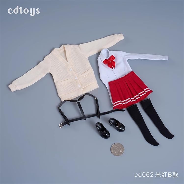 [TOYBARJAPAN] 16 Scale Action Figure Set: CDToys CD062 High School Girl Sailor Fashion Student Cardigan, Skirt Suit, Stockings, and Shoes (Body and