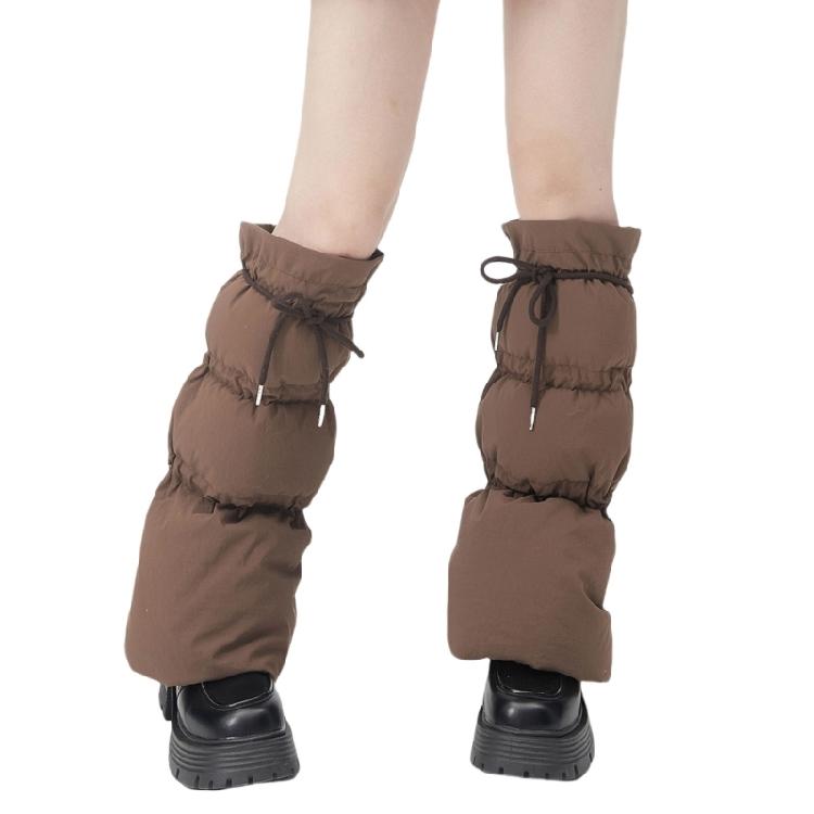 Winter Warme Puffer-Beinwärmer mit Kordelzugverstellung Lockerer Stiefelüberzug Modische Beinüberzüge Kniehohe Socken