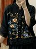 2023 Summer High-End Cotton Linen Frog Button Embroidered Blouse