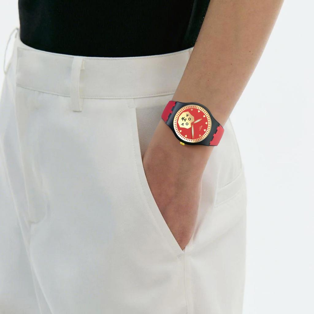 Swatch Quartz Movement 30 Meters Water Resistant Watch 41 Mm Red Dial Plant Ceramic Case Silicone Strap Unisex watches SO32Z107