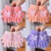 New gloves flower bow full-finger gloves autumn and winter girl finger cute warm thickened cold-proof granular velvet