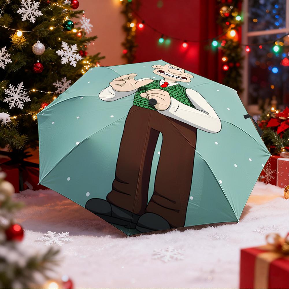 Umbrella with Wallace Green Sweater Vest Print, Windproof Compact Travel Umbrella for Adults, Wallace and Gromit Gift