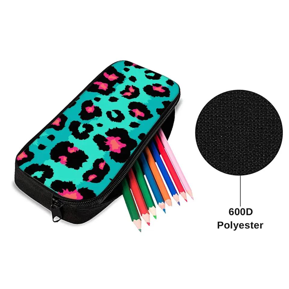 Pink Polyester Polyester Leopard Print Single Layered 3D Cartoon Pencil Case Pouch 9in for Boys/Girls Children School Supplies