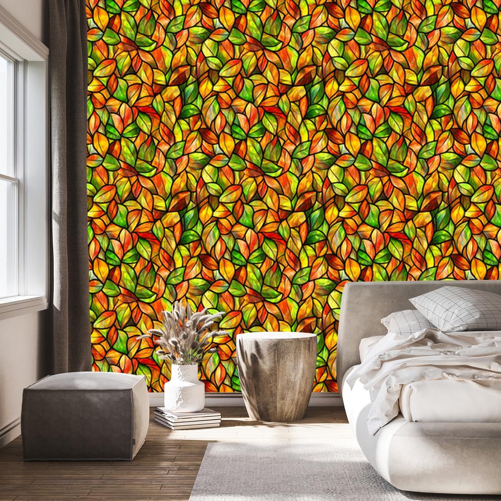 Stained Glass Wallpaper Gold, Yellow and Orange for Living Room and Bedroom 50x1000