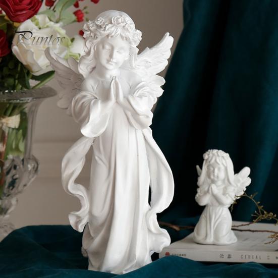 Gebetsengel Figur Zügel Schutzengel Statue Weiß Geflügelte Fee Mädchen Skulptur Home-Office Bücherregal Desktop Dekoration Ornament