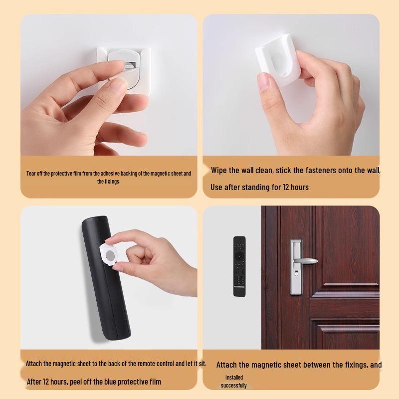 Magnetic Wall-Mounted Remote Control Holder with Strong Adhesive and No-Drill Installation.
