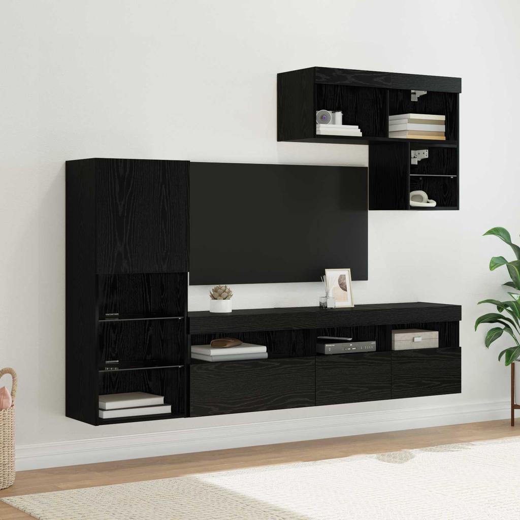 TV Wall Units 6 Pcs Black Oak Effect Wood Based Panel