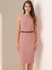 Allegra K Sheath Dress, Round Neck, Sleeveless, Solid Color, with Belt, for Office/Commuting, Women's, Pink, Size S