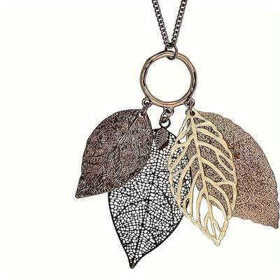 Halskette mit Blattanhänger im Ethno-Stil für Frauen, trendige lange Pulloverkette, Partykleid-Halskette, Schmuckgeschenk