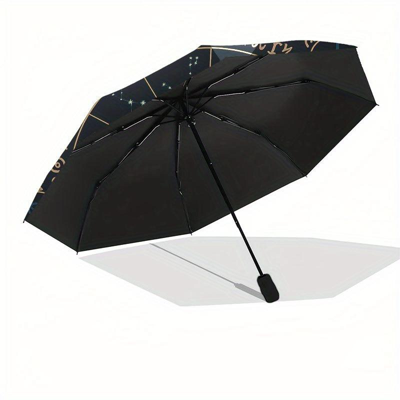Zodiac Astrology Wheel Calendar with Moon Phase Design Umbrella, Cute Umbrella with Cute Design, Portable 3-Fold Compact Umbrella for Men & Women, Val